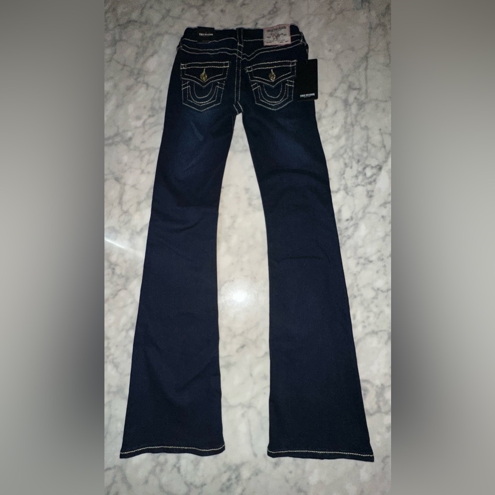 True Religion Becca Big T Flap bootcut Dark Blue Flare Jeans - Picture 2 of 5